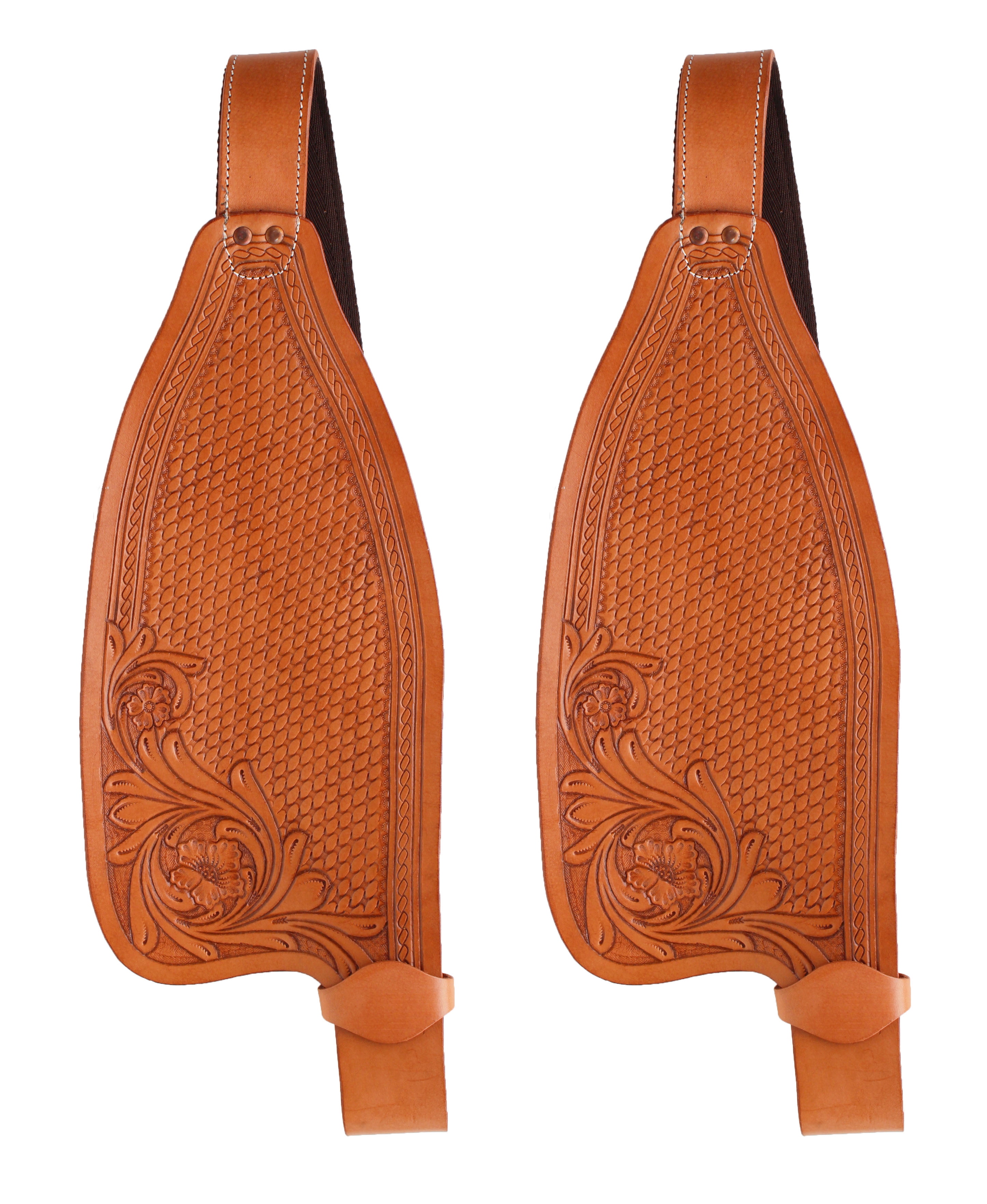 HAND TOOLED BASKET WEAVE WESTERN SADDLE FENDERS REPLACEMENT PAIR HORSE TRAIL SET 