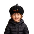 thumbnail image 3 of CUZIBR Children Halloween Knitted Beret With Pumpkin Face Embroidery Soft Stretchy Warm Hat Kids Boys Holiday Cosplay Party Headwear Accessory, 3 of 7