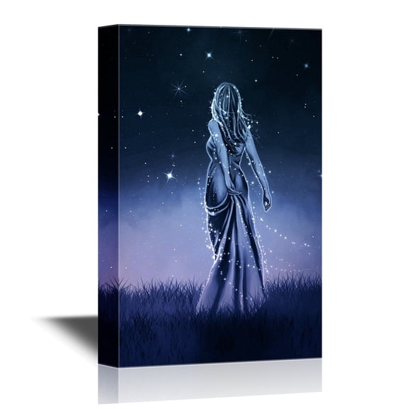 wall26 - Canvas Wall Art - Girl in The Fantasy Night - Gallery Wrap Modern Home Art | Ready to Hang - 24x36 inches