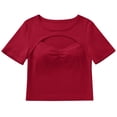 thumbnail image 4 of IWEMEK Summer Tops for Women Short Sleeve Crew Neck Crop Shirt Fashion Chic Winered Basic Tops Pullover Size XL, 4 of 7