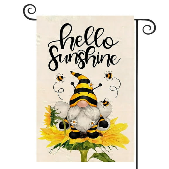 DMERBYL Hello Sunshine Sunflower House Flag 12x18 Inch Double Sided Funny Spring Summer Bees Summer Farmhouse Yard Flag Seasonal Holiday Outdoor Outside Decoration (Large)