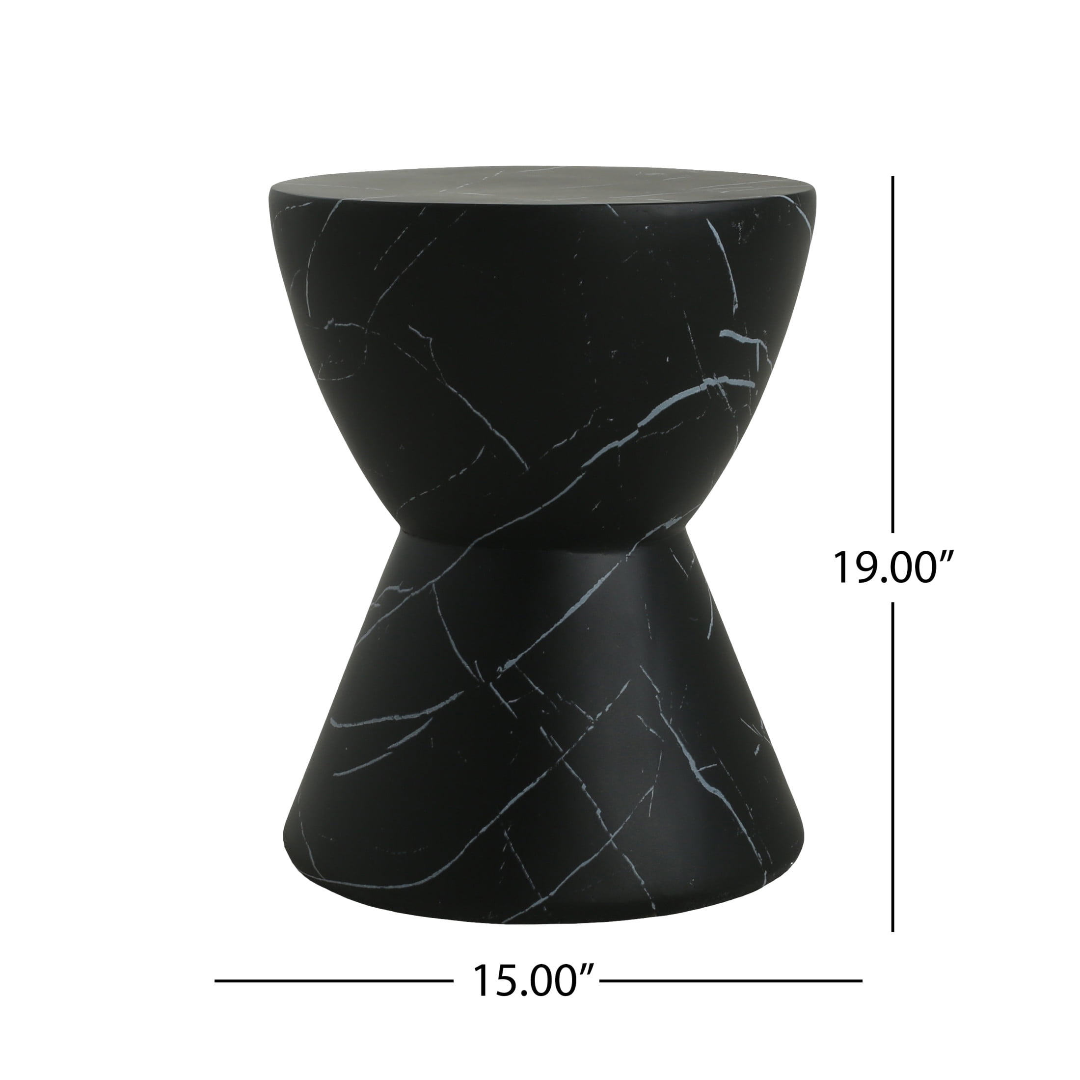 Jorrel Outdoor Patio Round Hourglass Accent Table, Concrete, Black Marble