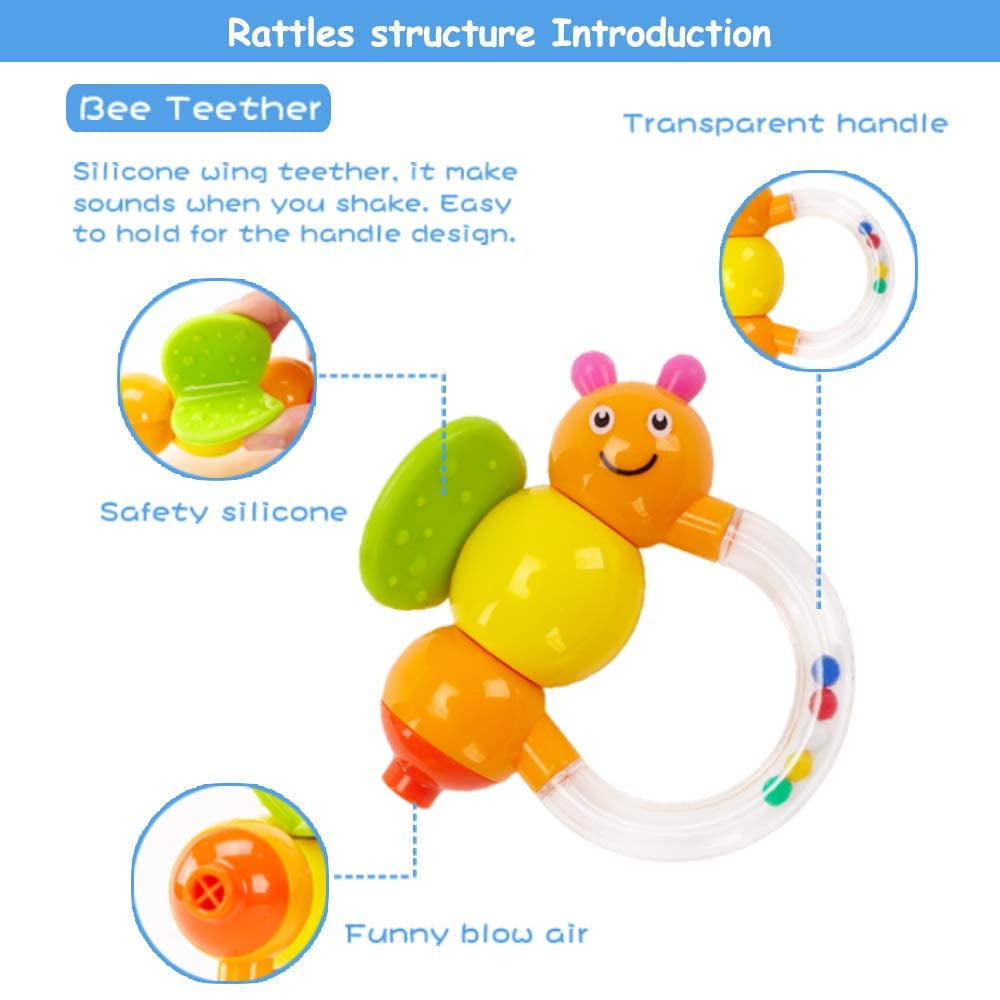 GOODWAY Baby Toys 0-6 Months, Infant 3-6 month toys,10 Pcs Grab Shaker Rattle, Sensory Fine Motor Skill Development Gift Set for 2 3 4 5 9 Month Boy Girl