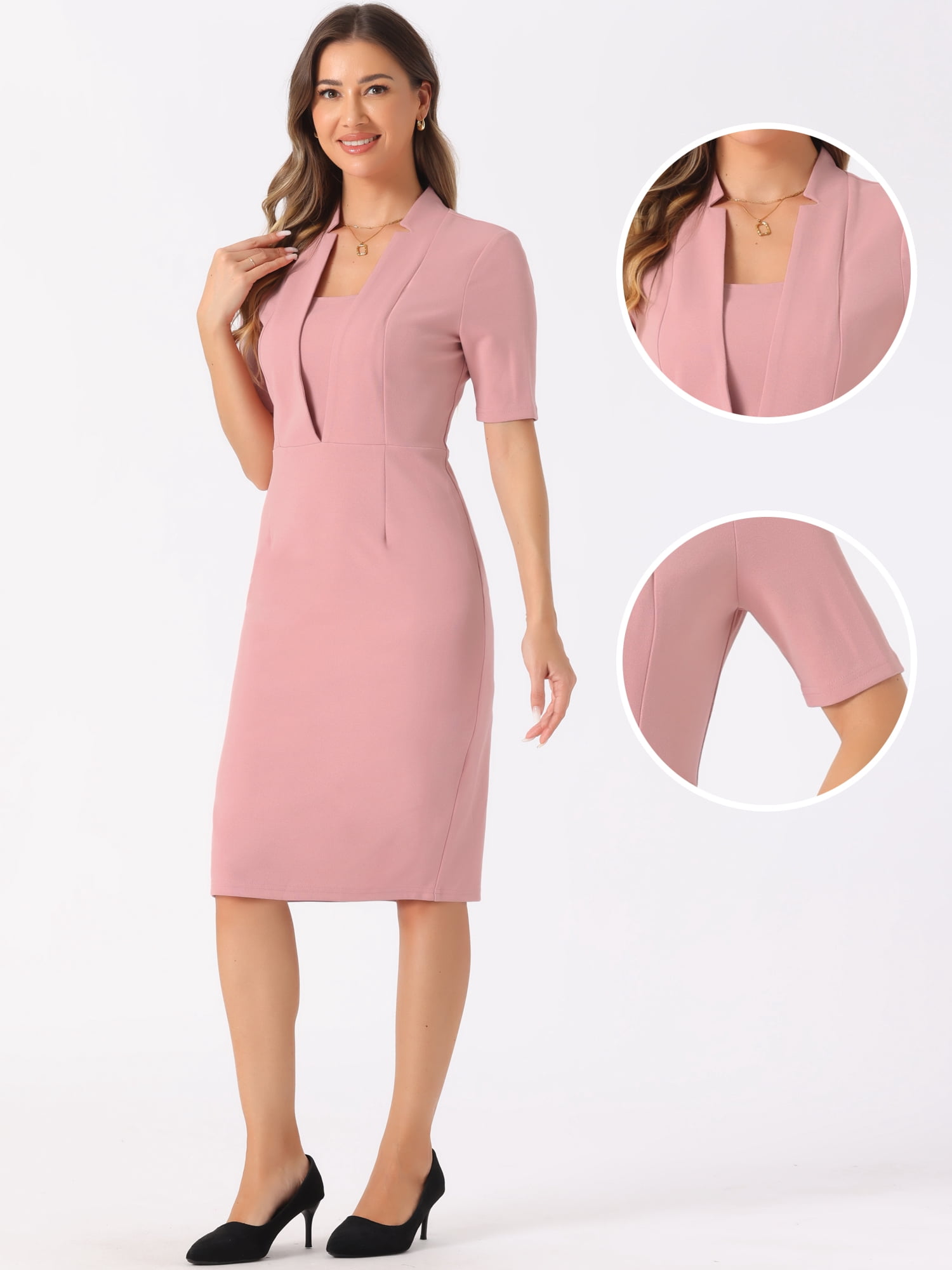 DARING DIVA Sheath V Neck Work Office Bodycon Midi Dresses M Grey Pink