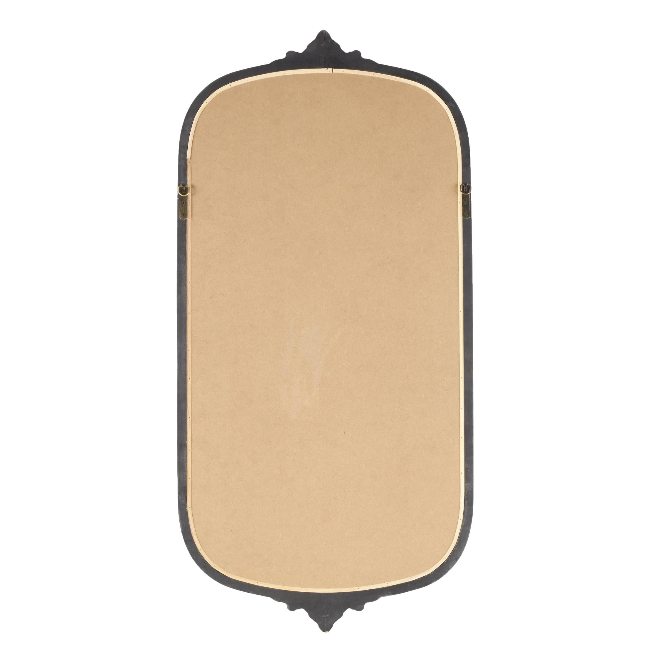 DecMode 24" x 48" Light Brown Oval Scroll Wall Mirror with Beaded Frame