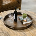 thumbnail image 6 of 24 x 24 Inches Black Walnut Large Ottoman Tray Round Table Tray Wooden Solid Circle Serving Tray with Handles Platter Decorative Tray for Oversized Ottoman Home Breakfast in Bed Tea Coffee, 6 of 9