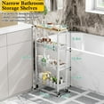 thumbnail image 6 of Utility Slim Storage Cart, 4 Tier Small Rolling Kitchen Laundry Room Cart with Wood Top, Metal Narrow Bathroom Storage Cabinet Mobile Shelf Unit Organizer Trolley with Handle for Narrow Space, 6 of 18
