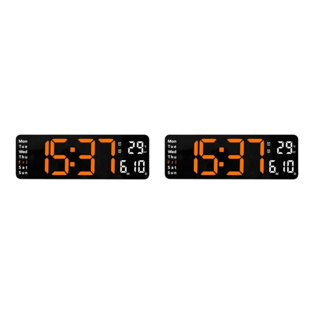 Guardoinrt 1/2/3 Horloge Murale Numérique Moderne avec Luminosité Réglable et Table de Chevet Calendrier orange 2 Pcs