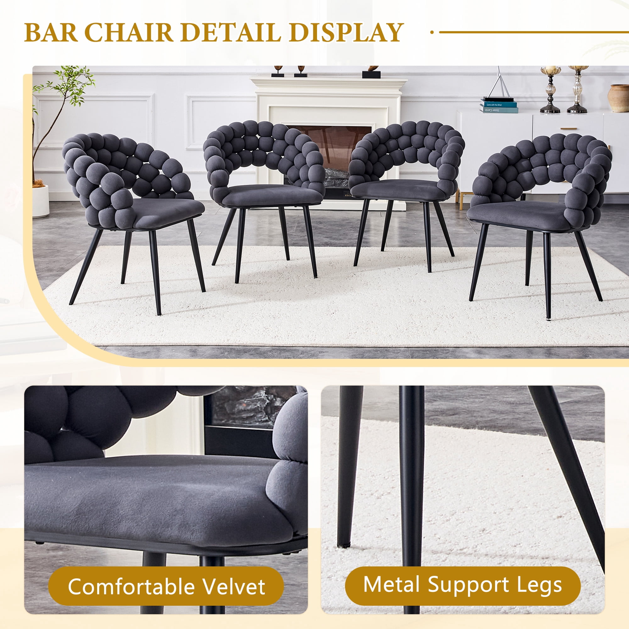 Alvantor Dining Chairs Set of 2, Modern Velvet Bubble Chairs with Armrests & Metal Legs, Upholstered Accent Chairs for Dining Room & Kitchen Gray
