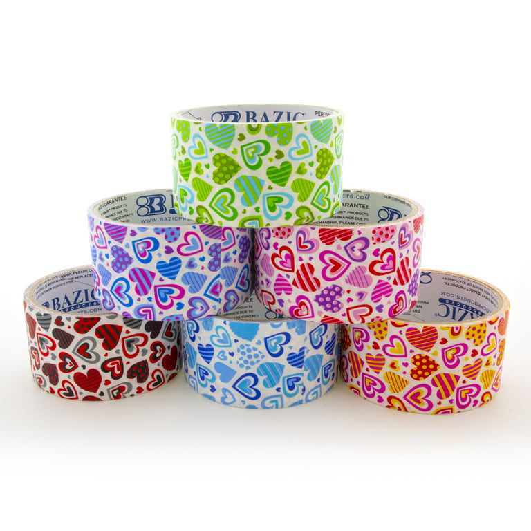 BAZIC Printed Duct Tape Heart Pattern 1.88 X 5 Yards, 6-Pack