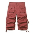 thumbnail image 3 of VSSSJ Men's Cargo Shorts 3/4 Cotton Relaxed Fit Outdoor Work Shorts Below Knee Casual Fishing Hiking Capris Cargo Pants with Multi Pockets Watermelon Red L, 3 of 6