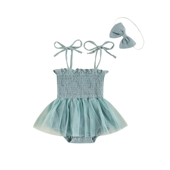 Licupiee Newborn Baby Girl Romper Dress Sleeveless Pleated Halter Spaghetti Straps Tulle Bodysuit Summer Clothes 0-18M
