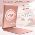 thumbnail image 6 of Rechargeable Travel Makeup Mirror, Vanity Mirror with 80LEDs, 3 Color Lighting, 2000mAh Battery, Portable Ultra Slim Lighted Makeup Mirror, Gift for Women (Rose Gold), 6 of 6