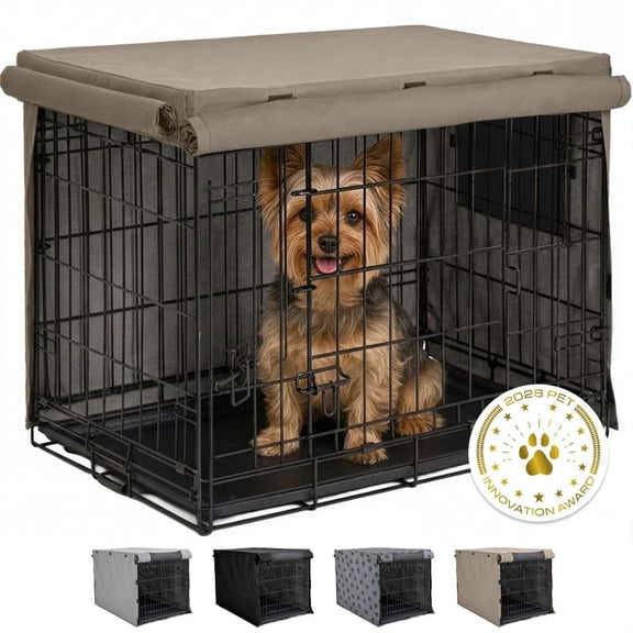 GORILLA GRIP Dog Crate Cover, Fits 24" Indoor Kennel Cage, Breathable Mesh Windows, Taupe