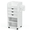 thumbnail image 6 of Demi Bonn 3 Drawers Wooden Mobile File Cabinet, Utility Rolling Craft Storage Cart with Lockable Casters, White, 6 of 9