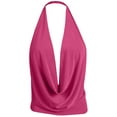 thumbnail image 2 of J. METHOD Women's Sleeveless Halter Neck Lightweight Low Cut Deep V Neck Sexy Draped Backless Top Blouse NEWT07 Fuchsia L, 2 of 6