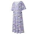 thumbnail image 3 of Baywell Women's Plus Size Printed Nightgown Short Sleeve Nightshirt Sleepwear V Neck Nightdress Loose Cozy Lounge Dress, XL-5XL, 3 of 8