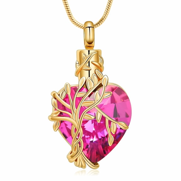 Tree of Life Cremation Heart Urn Ashes Necklace for Women Men Cremation Crystals Ash Pendant Loved One Memorial Jewelry