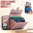 thumbnail image 6 of For Apple iPhone 12 mini RFID Blocking Protective Purse Wallet Case Magnetic Flip Cover Multi-Card Slots Pocket With Detachable Shoulder Strap And Wrist Strap,Rose gold,For iPhone 12 mini, 6 of 7