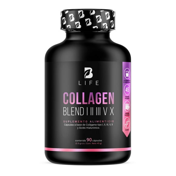 Colágeno Tipo I II III V y X B Life 90 cápsulas Vitamina C Ácido Hialurónico