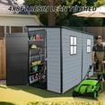 thumbnail image 2 of Garden Sheds 4x8ft Outdoor Resin Garden Shed with Floor and 2 Windows, Plastic Patio Outdoor Storage Shed with Lockable Door for Garden Tools, Bicycles, Trash Cans, Gray+Black,Outdoor Sheds, 2 of 8