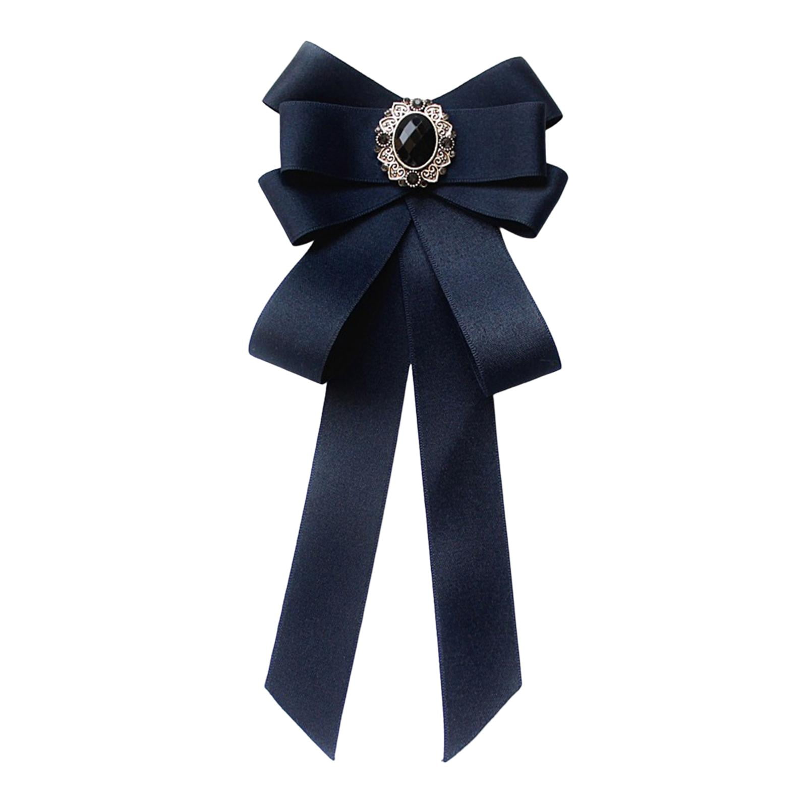 Navy Blue Satin Formal Bow Tie with Silver Rhinestones
