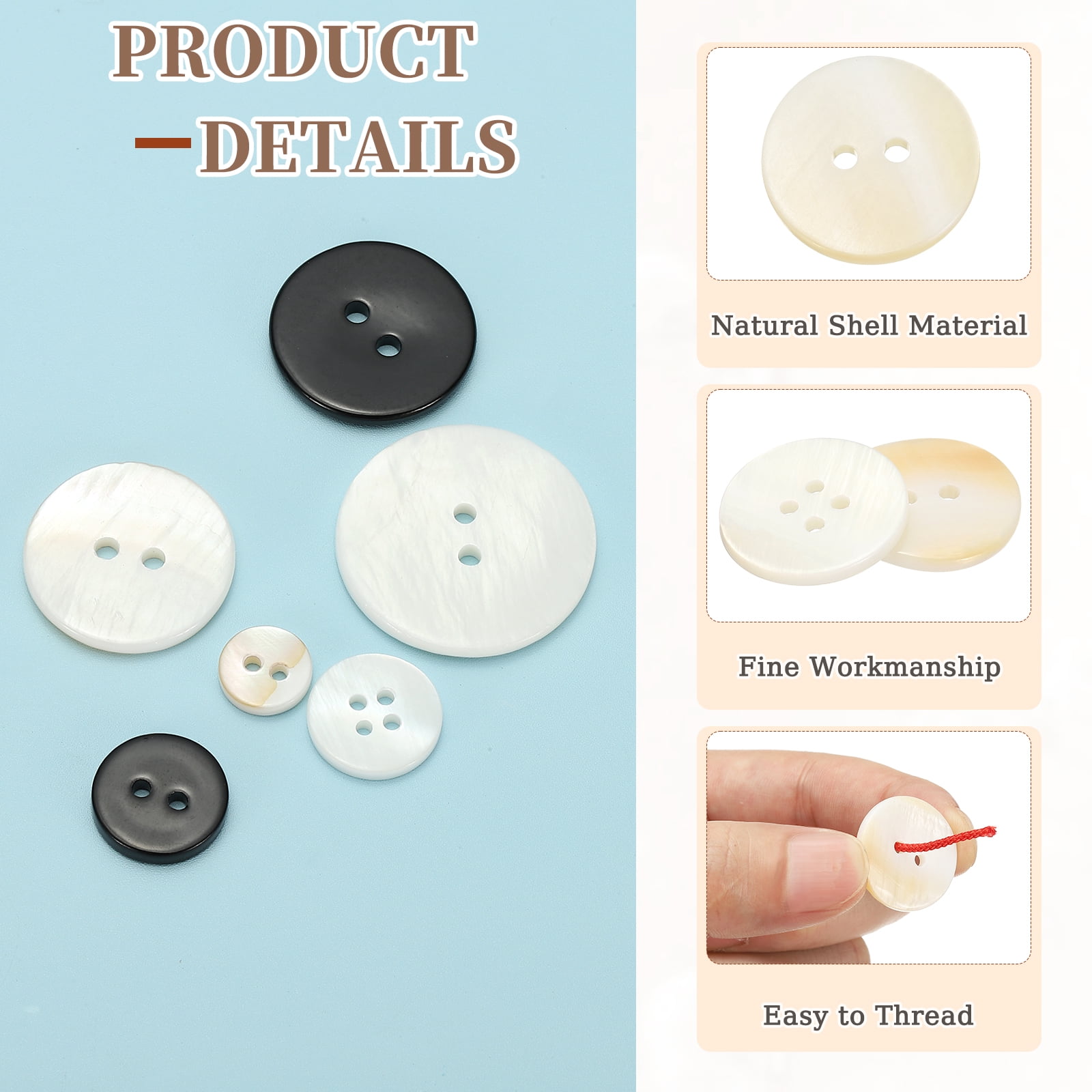 200Pack Natural Shell Button, 2 Hole 18mm Mother of Pearl Buttons, White