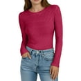 thumbnail image 2 of ZHYou Women Slim Fit Leaf Pattern Knit Tops,Long Sleeve,Round Neck Stretchy Soft Fashion Sweaters,Hot Pink,Size L, 2 of 8