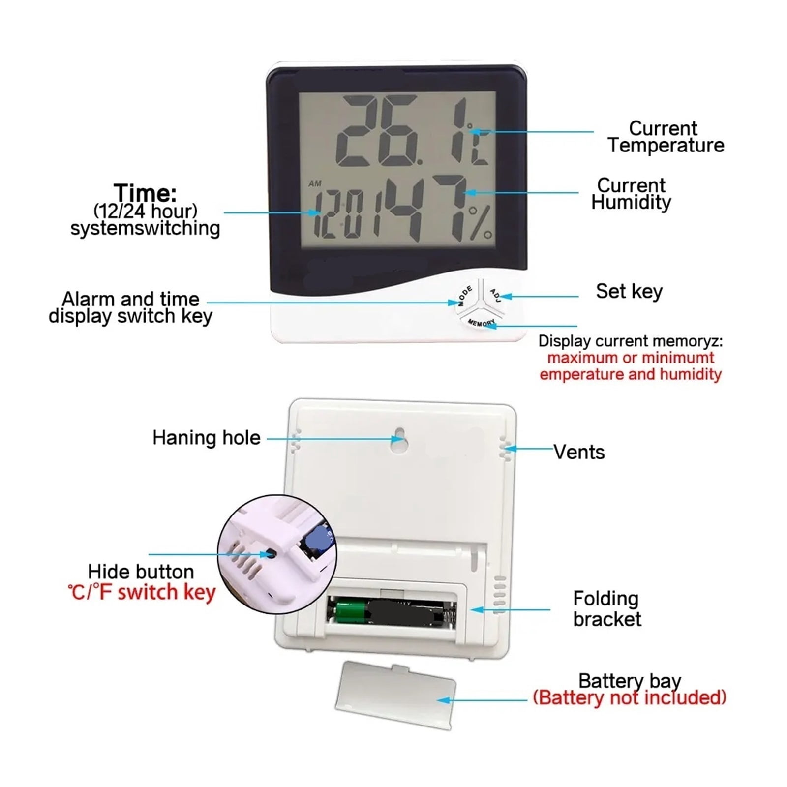 LCD Electronic Humidity Meter Smart Electric Digital Hygrometer Thermometer Weather Station Clocks ,Weather Forecast