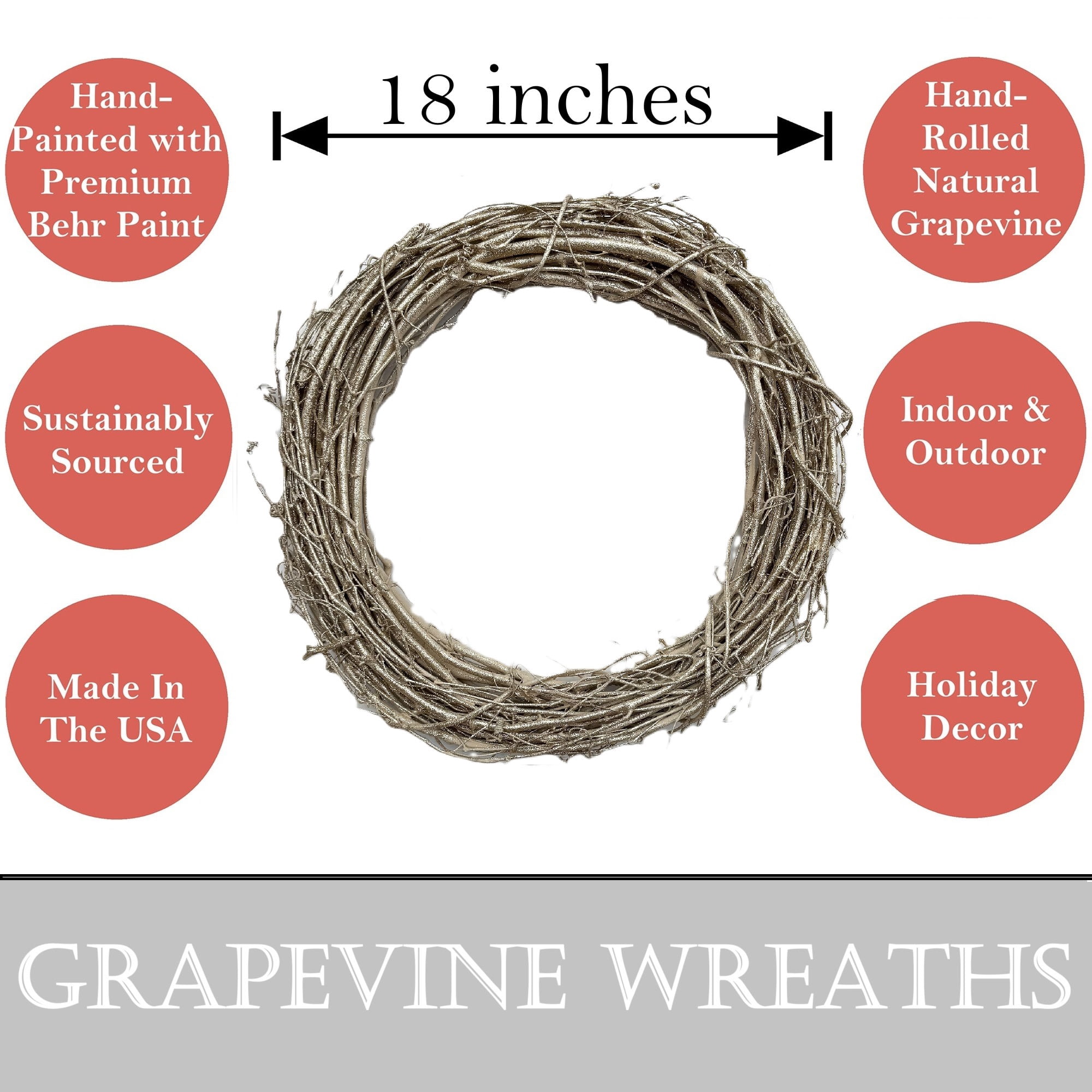 Kraft Lane: 18" Painted Grapevine Wreath - Glitter Gold - DIY Craft Projects, Handcrafted, In-Outdoor Decoration, Behr Paint, Seasonal-Holiday-Home