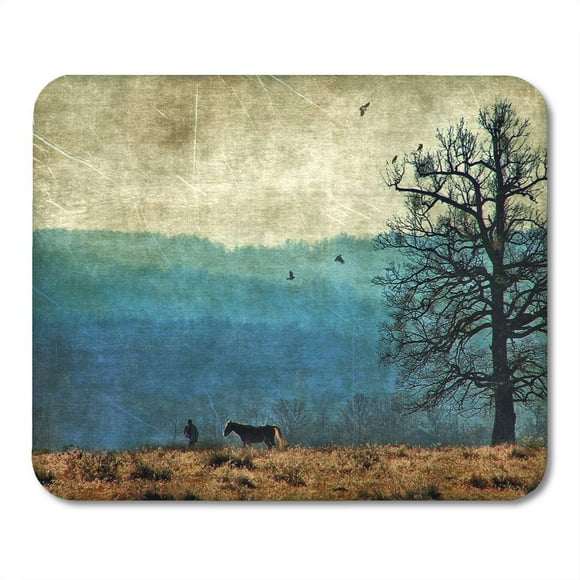 NUDECOR Landscape Vintage Aging Nature Rural Photography Photograph Horse Bird Mousepad Mouse Pad Mouse Mat 9x10 inch
