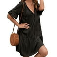 thumbnail image 4 of Gzhioc Women Short Sleeve Loose Dress with A-line Version, Simple Style Solid Color V-neck Summer Clothing, 4 of 6