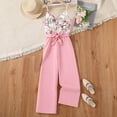 thumbnail image 3 of WMTBSRSW Girl's 2025 Trendy Jumpsuit Tropical Print Ruffle Trim Wrap Front V Neck High Waist Belted Cami Jumpsuit Sleeveless Long Romper 6-14 Years, 3 of 8