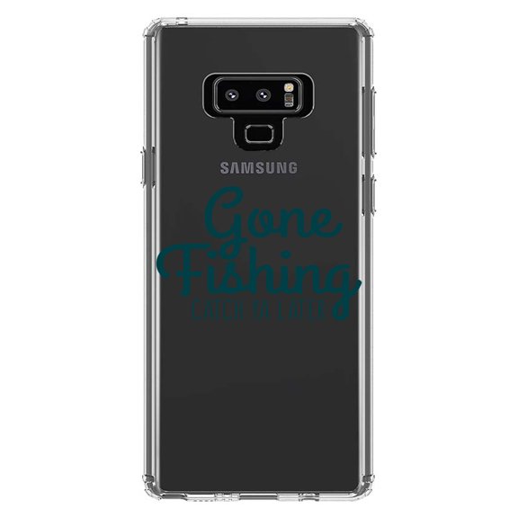 DistinctInk Clear Shockproof Hybrid Case for Samsung Galaxy Note 9 - TPU Bumper Acrylic Back Tempered Glass Screen Protector - Gone Fishing Catch Ya Later