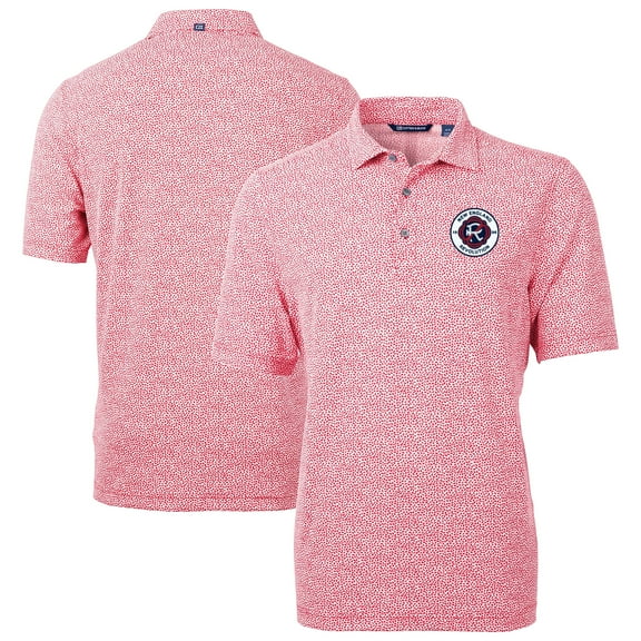 Men's Cutter & Buck Red New England Revolution DryTec Virtue Eco Pique Botanical Print Recycled Polo