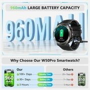 Blackview Rugged Smart Watch for Men, 1.45 HD Display Bluetooth Calling Smartwatch with Flashlight, Compass, 960mAh Battery, 100+ Sports Modes, Military Style Fitness Watch for Android iPhone,Black