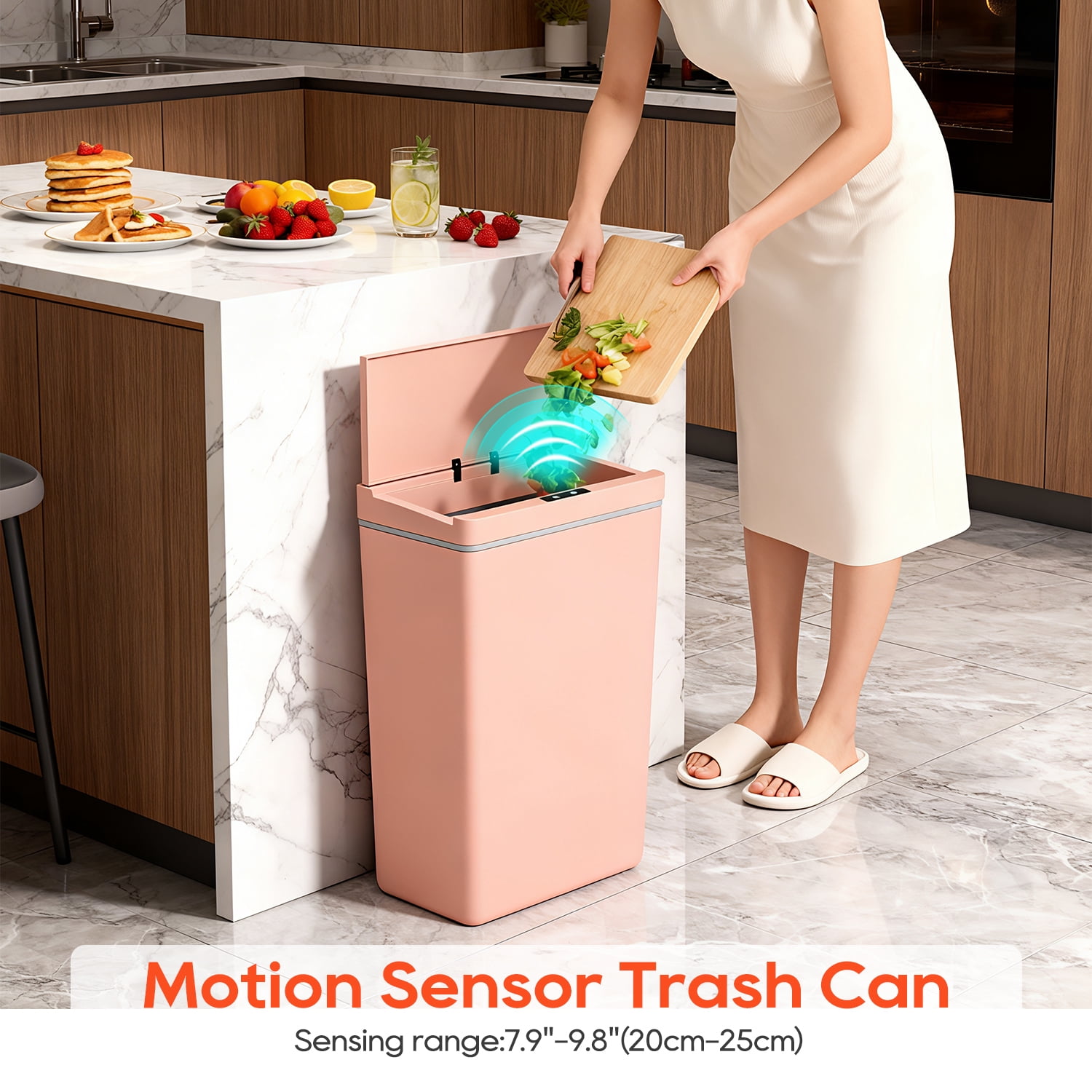 BestOffice 13 Gallon Automatic Plastic Trash Can with Lid, Touch Free with Motion Sensor for Indoor Use(Pink)