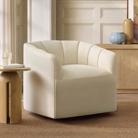 Spruce & Spring Swivel Accent Chair Barrel Armchair, for Living Room Bedroom Reading Nook, Ivory