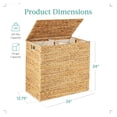 thumbnail image 7 of Large Double Laundry Hamper with Lid, Natural Handwoven Water Hyacinth, 2 Sections w/ 2 Machine Washable Linen Liner Bags, Portable, Handles - Natural, 7 of 7