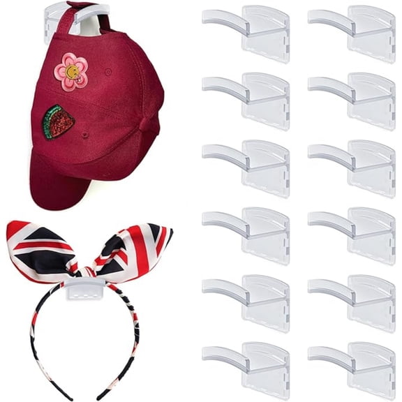 Hat Hooks for Wall, Headband Holder Adhesive No Drilling Hat Racks Organizer for Door Closet, Transparent, 14-Pack
