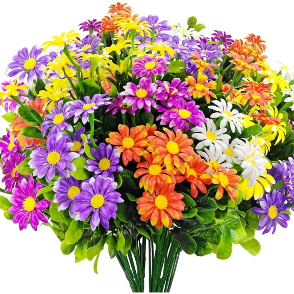 Artificial Daisies Plastic Flowers Outdoor UV Resistant Fake Daisy Faux Plants for Home Window Box Garden Planter Indoor Outside Decorations (Multi-Color)