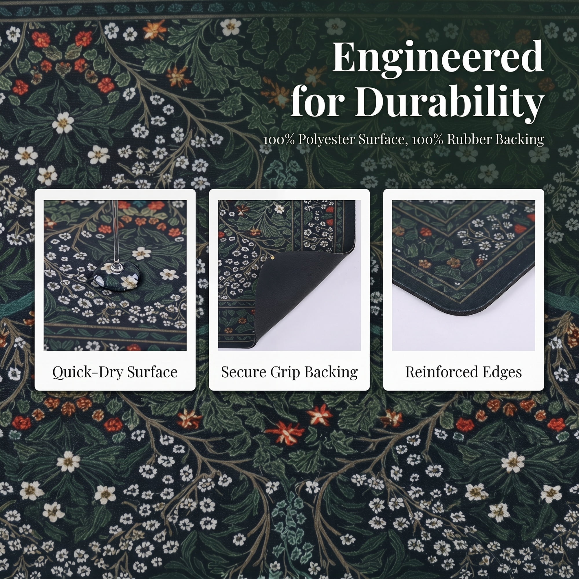 Unique Bargains 2Pcs Non-Slip Absorbent Runner Rug Set Dark Green 24" x 16" 47" x 16"