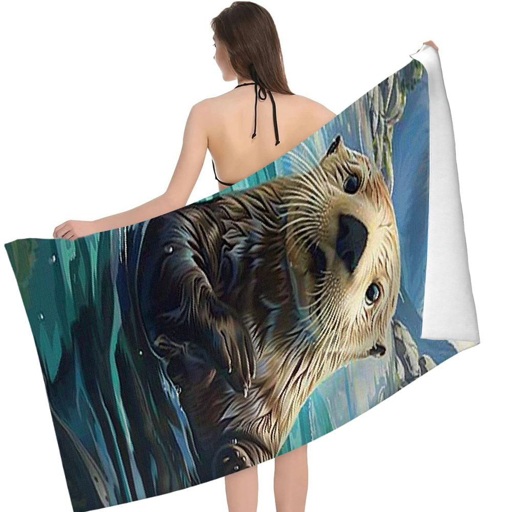 PHYHOO  Cute Otter Water Beach Towel, Absorbent Quick Dry Swimming Yoga Beach Towels,Sand Free Microfiber Beach Towel 30x60in