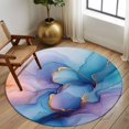 thumbnail image 2 of Round Rugs 5Ft, Blue Purple Marble Round Area Rug Washable Indoor Throw Carpet, Modern Teal Gold Geometric Soft Non Slip Circle Rug for Cabinet Bathroom Home Decor Aesthetic, 2 of 8