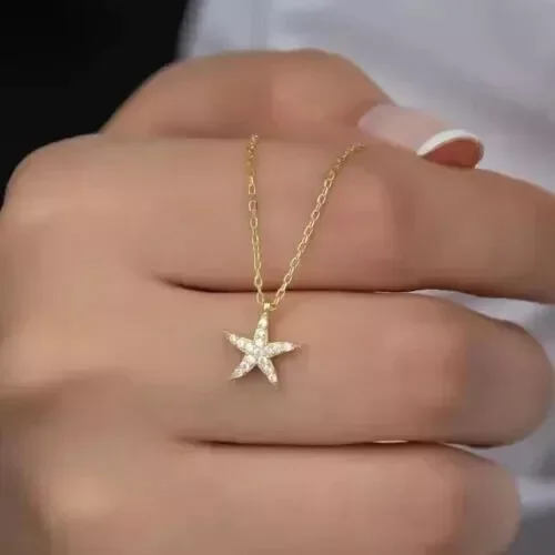 1.00Ct Round Lab Created Diamond Women's Star Pendant 14k Yellow Gold Plated 18"Chain