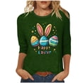 thumbnail image 2 of LYEAA Easter Celebration 3/4 Sleeve T-Shirt Women Cotton Round Neck Top Cute Bunny Graphic Spring Seasonal Gift Idea Casual Wear Army Green XXL, 2 of 5