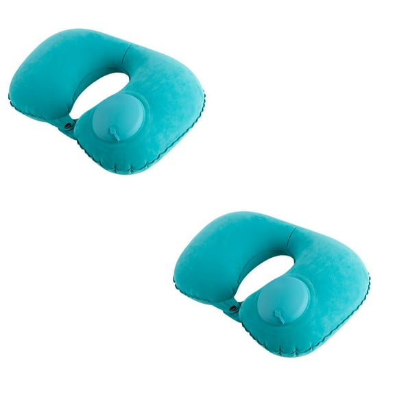2 cojines de viaje inflables en forma de U, portátiles y suaves, para coche.