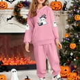 thumbnail image 2 of SERTG Children's Halloween Two-Piece Set Hooded Sweatshirt with Cute Printed +Casual Long Pants Long Sleeved Set Tops and Pants for Kids 2-13 Years(Pink,3 Years), 2 of 5