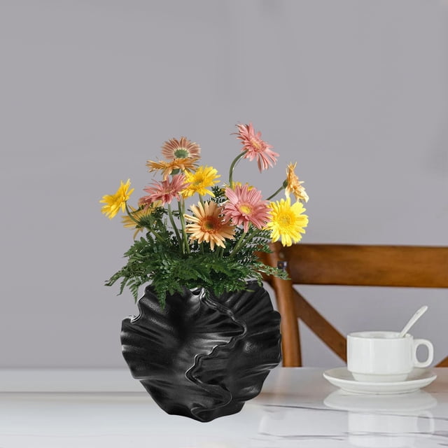 Florero de cerámica para flores, macetero de mesa, maceta moderna para flores, estante creativo, macetero de escritorio para accesorios de fiesta de Negro Pequeño