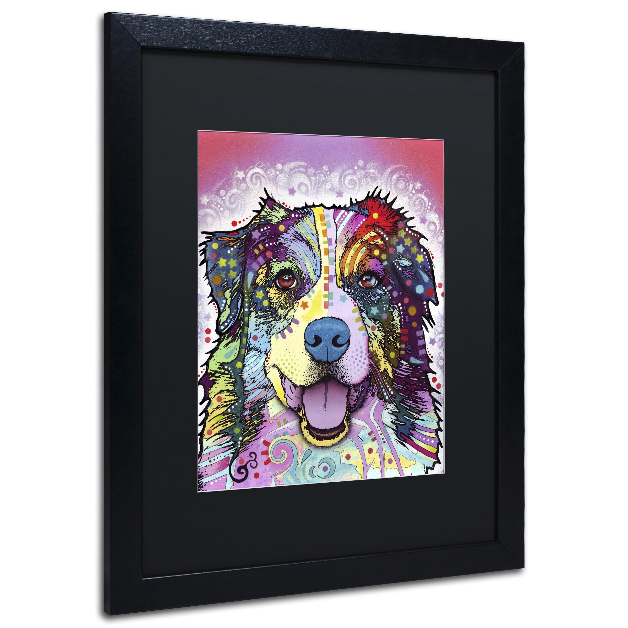 Trademark Fine Art "Australian Shepherd" Canvas Art by Dean Russo, Black Matte, Black Frame